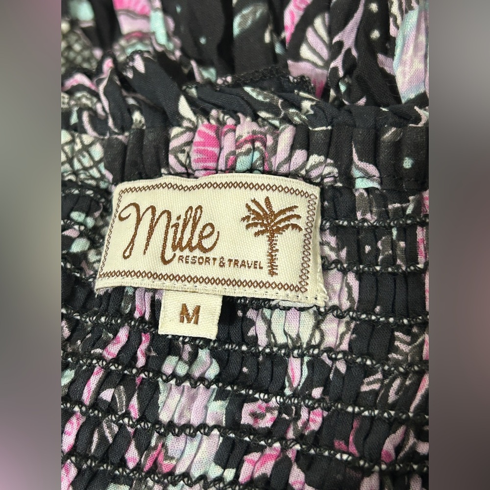 Mille Resort Circe Top Blouse Black Floral Tropical Night Lantern Sleeves Size M - Picture 5 of 7